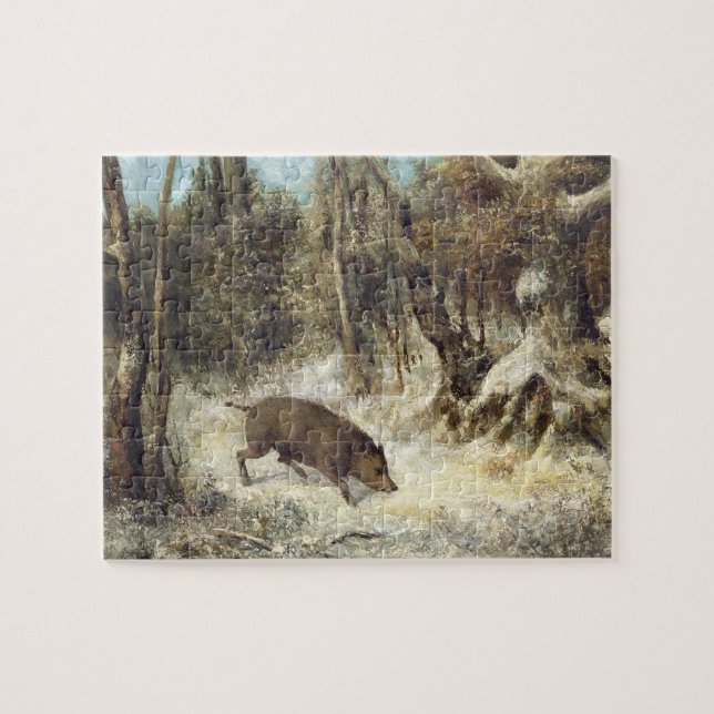 Wilder Eber im Schnee, unterzeichnet als Courbet Puzzle (Horizontal)