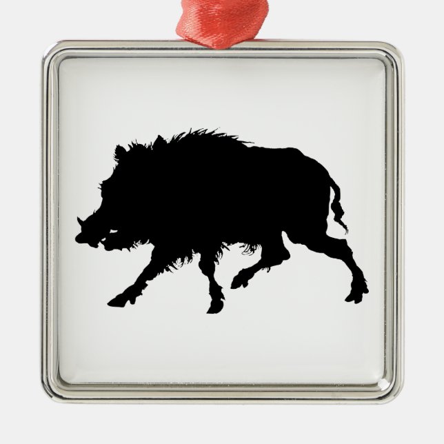 Wilder Eber-oder wildes Schwein-elegante Silbernes Ornament (Vorne)