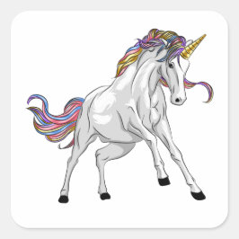 Wilder Einhorn-Aufkleber mit Regenbogenmähne und g Quadratischer Aufkleber