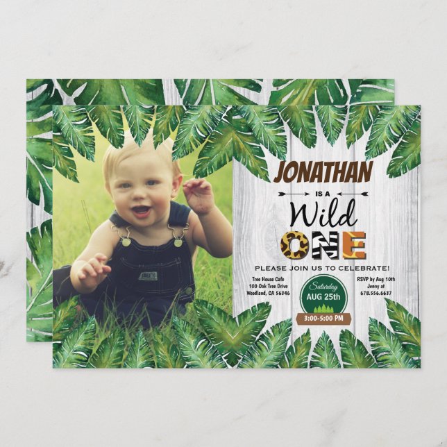 Wilder Einladung zum Foto eines Geburtstags (Vorne/Hinten)