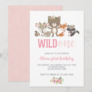 Wilder Eins Floral Waldtier Erste Geburtstagseinla Einladung