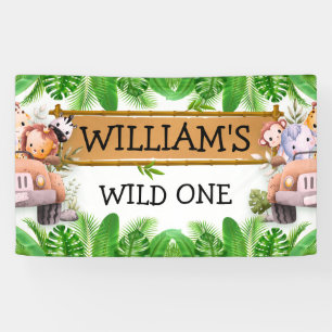 Wilder Eins JUNGLE Safari-Tiere Geburtstag Banner
