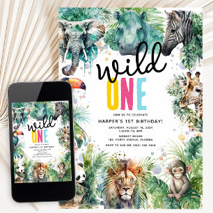 Wilder EINS' Safari-Tiere Cool 1. Geburtstag Einladung