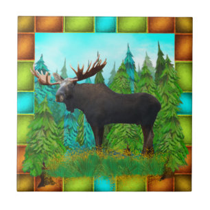 Wilder Elch mit großen Antlers Keramik Tile Fliese