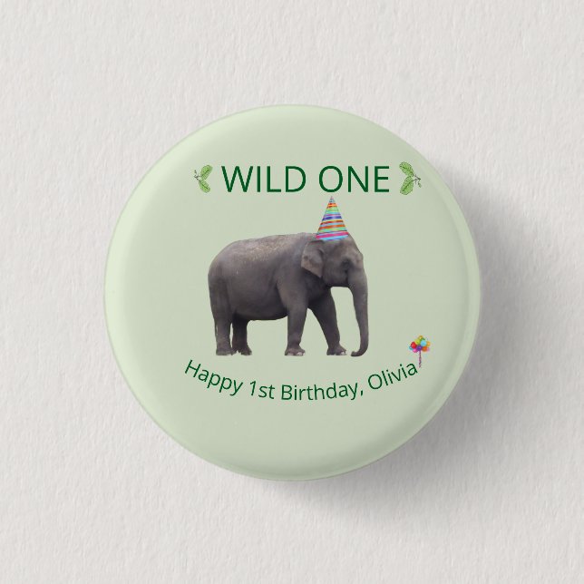 Wilder Elefant Geburtstagsakzent Button (Vorderseite)