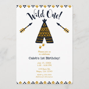 Wilder Erstgeborener 1. Geburtstag Blau & Gold Tip Einladung