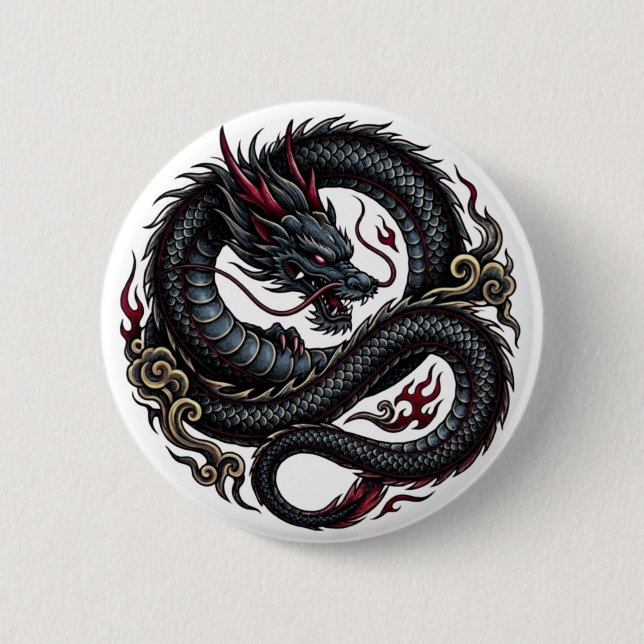 Wilder Feuerdrache Rundbutton 🐉🔥 FantasyButton Button (Vorderseite)