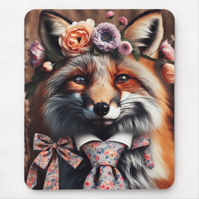 Wilder Fuchs mit Krawatte süß  Mousepad (Vorne)