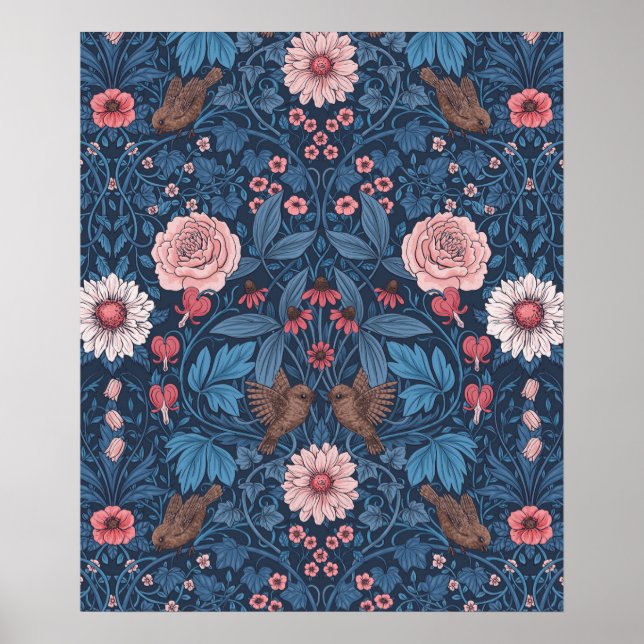 Wilder Garten in blau Poster (Vorne)