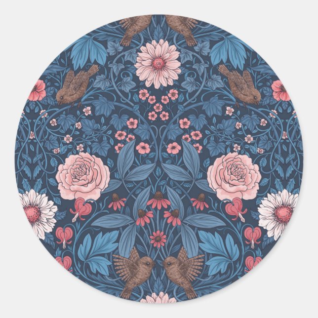 Wilder Garten in blau Runder Aufkleber (Vorderseite)