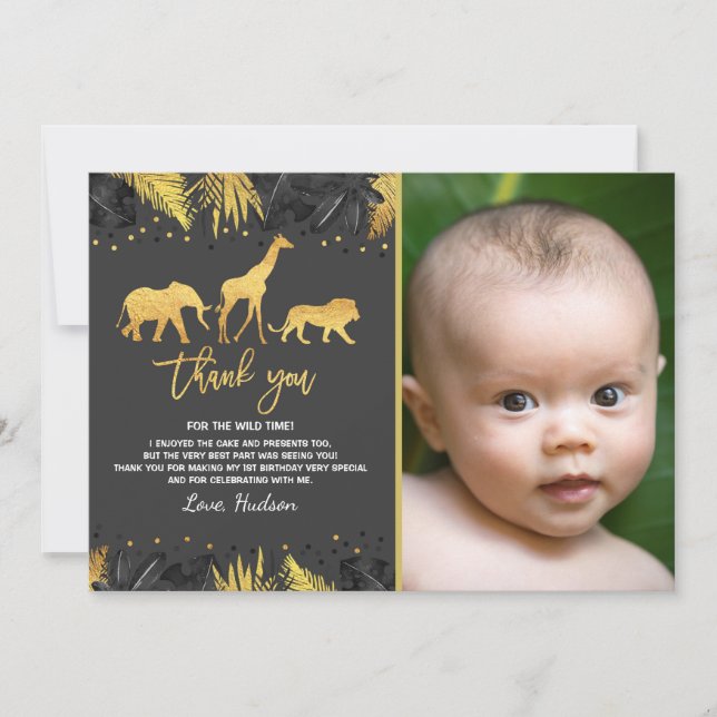 Wilder Geburtstag danken Ihnen, Dschungel-Tiere zu Dankeskarte (Vorderseite)