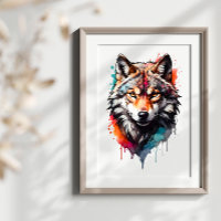 Wilder Geist Wolf Watercolor Splash Kunst, Dichtun