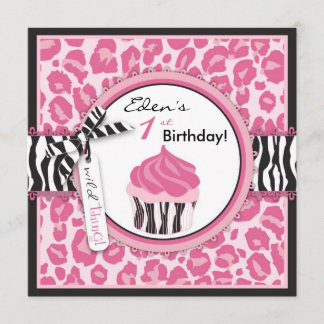 Wilder Gepard-Druck-u. Kuchen-rosa Geburtstag Einladung