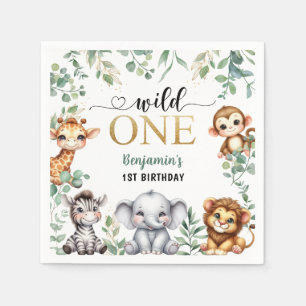 Wilder Gold-Safari-Dschungeltiere 1. Geburtstag Serviette