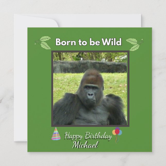 Wilder Gorilla-Geburtstags-Dschungel-Thema Einladung (Vorderseite)