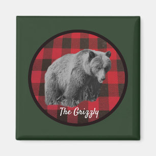 Wilder Grizzlybär Büffelkariert Magnet