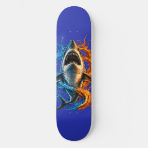 Wilder Hai-Strandtuch – Blau und Orange Ozean-Spl Skateboard