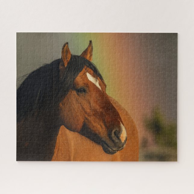 Wilder Hengst, Goldenes Licht und Regenbogen Puzzle (Horizontal)