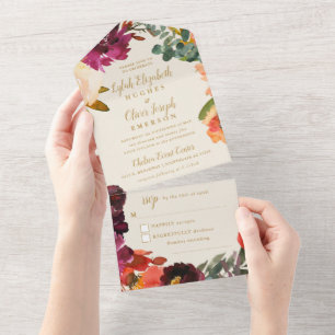 Wilder Herbststrauß Alles in einer Hochzeitseinl All In One Einladung