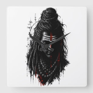 Wilder Herr Shiva Mahakal Grunge Dunkel Splash Art Quadratische Wanduhr