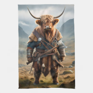 Wilder Hochlandkrieger: Der mutige Highland-Kuh-Vi Geschirrtuch
