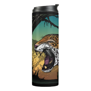 Wilder Jaguar-Dschungel-Kunst in kräftigem Teal Thermosbecher