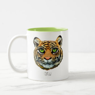 Wilder junger Tiger-Gesicht & Kalligrafie-Kaffeebe Zweifarbige Tasse