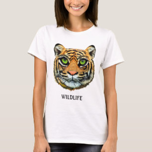 Wilder Junger Tiger Gesicht & Kalligrafie T-Shirt