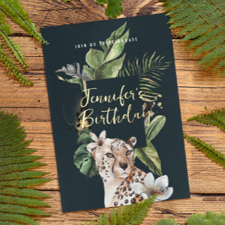 Wilder Jungle Leopard jeder Altersgruppe Geburtsta Folieneinladung