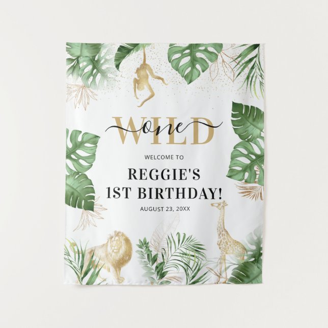 Wilder Jungle/Safari 1. Geburtstag Party Hintergru Wandteppich (Vorderseite)