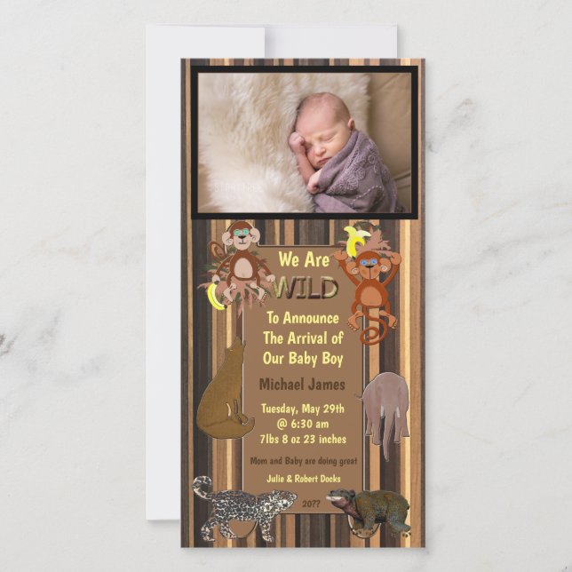 Wilder Jungle Streifen Geburt Ankündigung (Vorderseite)