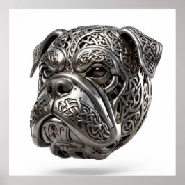Wilder keltischer Silber-Bulldogge-Krieger-Knoten- Poster
