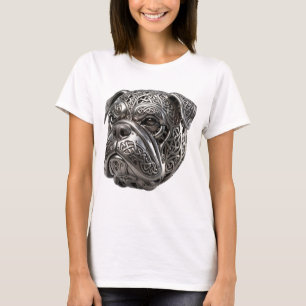 Wilder keltischer Silber-Bulldogge-Krieger-Knoten- T-Shirt