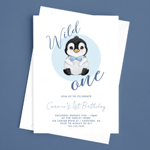 Wilder Kleiner Baby Pinguin 1. Geburtstag Einladung