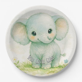 Wilder kleiner Elefant Neutralgrüne Babyparty Pappteller