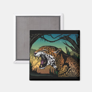 Wilder knurrender Jaguar-Dschungel-Kunst – Kräftig Magnet