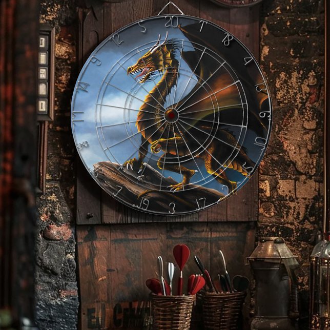 Wilder Kupfer-Gold-Schwarzer Drache Fantasy Dartscheibe (Von Creator hochgeladen)