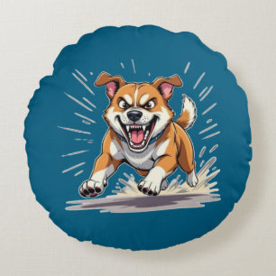 Wilder Laufender Hund – Illustration von Kraft & B Rundes Kissen
