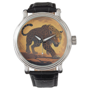 Wilder Leopard, der bei Sonnenuntergang schleicht Armbanduhr