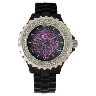 Wilder Leopard Lila Fuchsia Dial Decke Armbanduhr