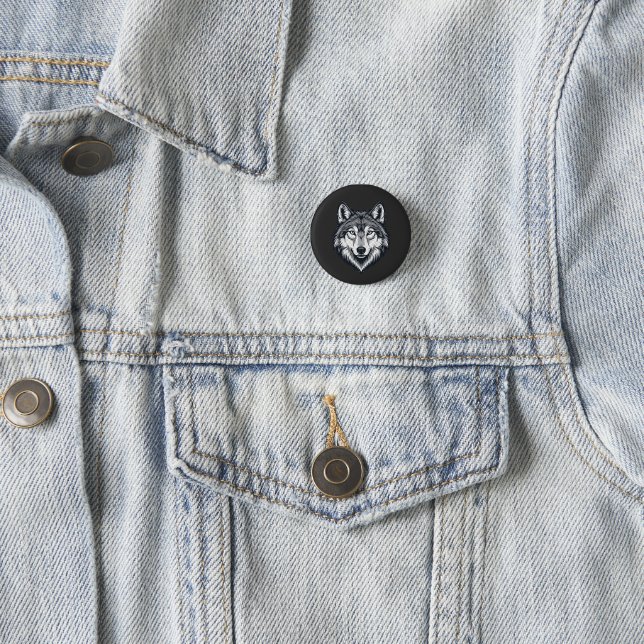Wilder Lone Wolf Kopf Grafik Pinback Button (Beispiel)