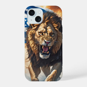 Wilder Löwe mit israelischer Flagge iPhone 15 Hülle