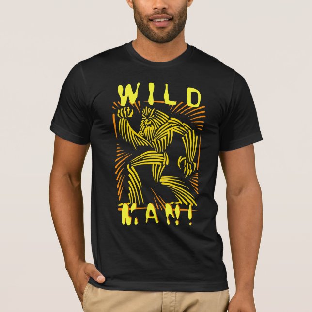 Wilder Mann WolfMan Holzschnitt-Grafik T-Shirt (Vorderseite)