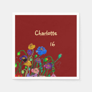 Wilder Mohn Tiefrot & Buttergelb Geburtstag Serviette