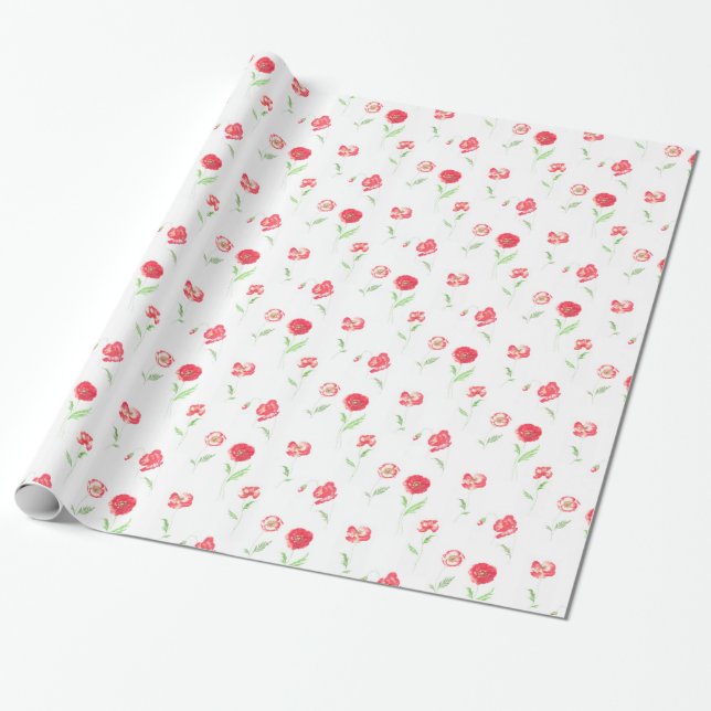 Wilder Mohnblumen-Muster Geschenkpapier (Ungerollt)