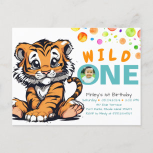 Wilder ONE Baby 1. Geburtstag mit Tiger & Blasen Postkarte