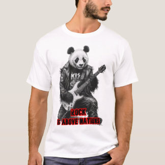 Wilder Panda spielt Rock & Roll auf einem Schwarze T-Shirt