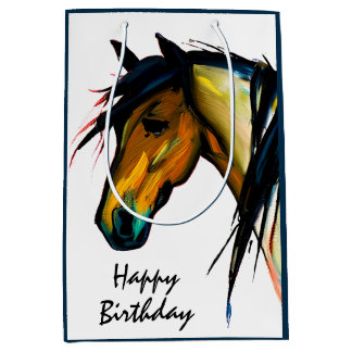 Wilder Pony | Wasserfarben Pferd Alles Gute zum Ge Mittlere Geschenktüte