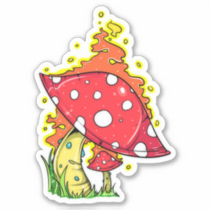 Wilder psychedelischer Flammender Pilz Aufkleber
