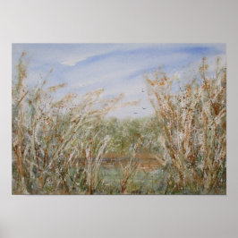 Wilder Rand einer natürlichen Wasserfarbe des Teic Poster